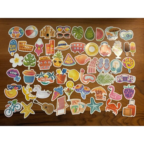 Summer Beach Outdoors Waterproof Vinyl 100 PCS Stickers (SKU: 68ST) - Picture 1 of 3
